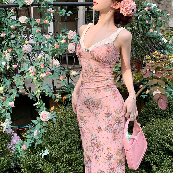 French Floral Suspender Dress