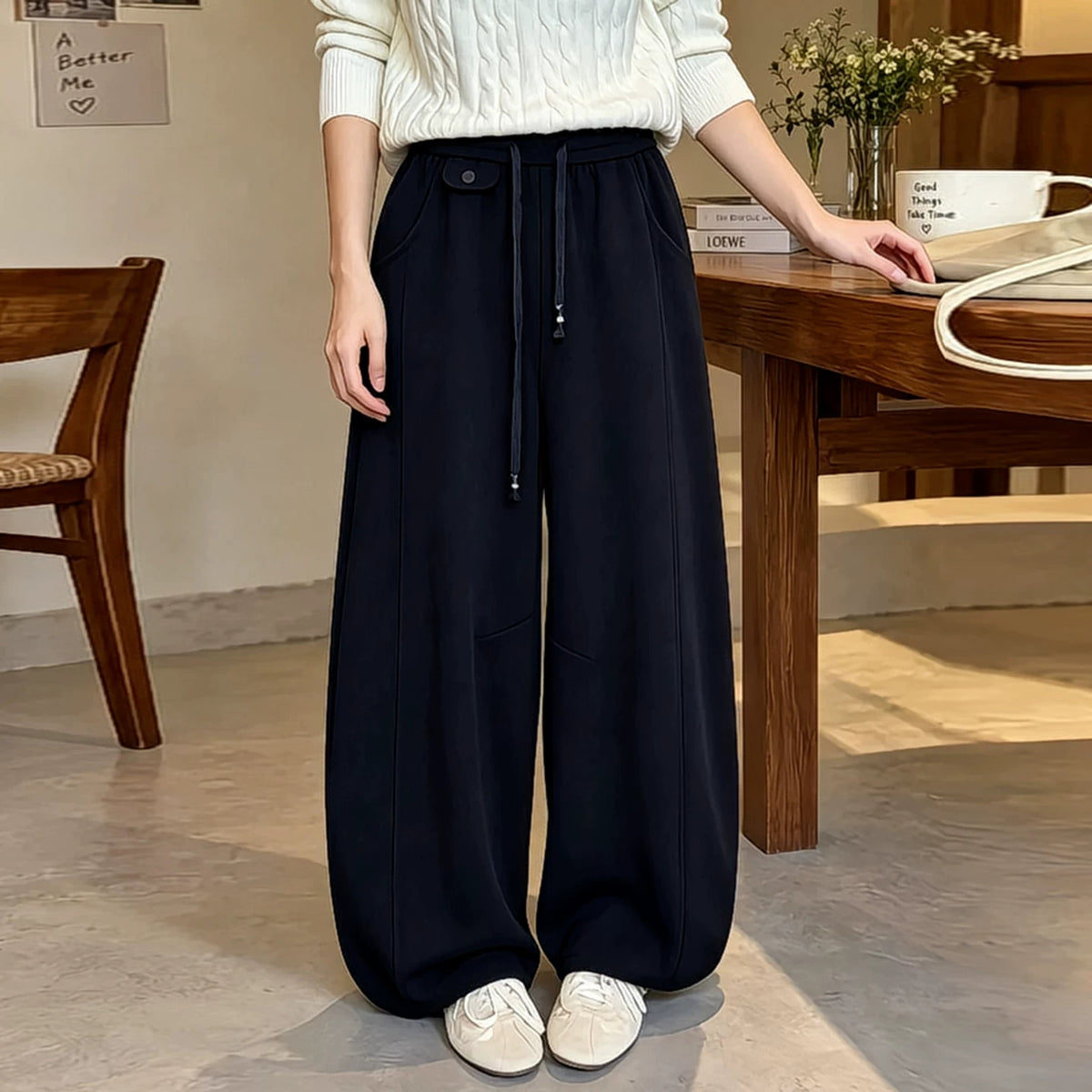Lazy Style Drawstring Wide-Leg Sweatpants
