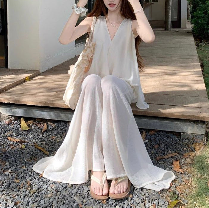 Stylish Sleeveless V-Neck Loose Vest And Pants Two-Piece Set