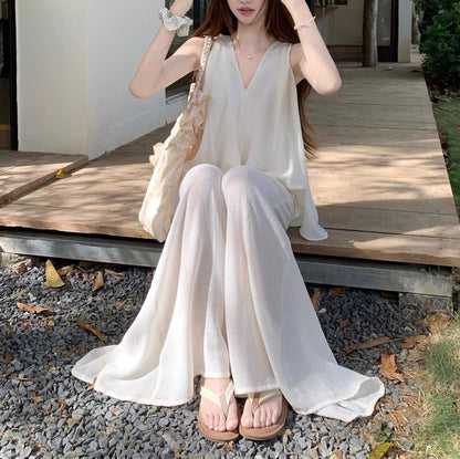 Stylish Sleeveless V-Neck Loose Vest And Pants Two-Piece Set