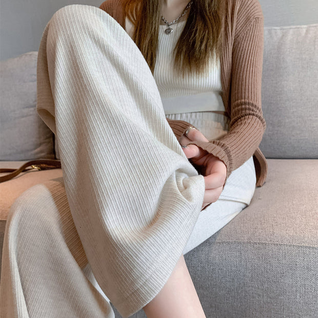 Wide-leg pants high waist straight cashmere trousers