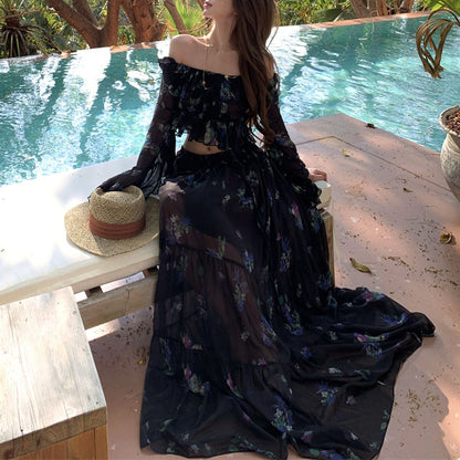 Ruffled Top And Long Skirt Set