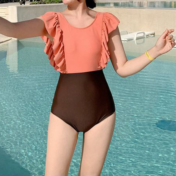 One Piece Ruffled High Waist Pants Resort Swimwear