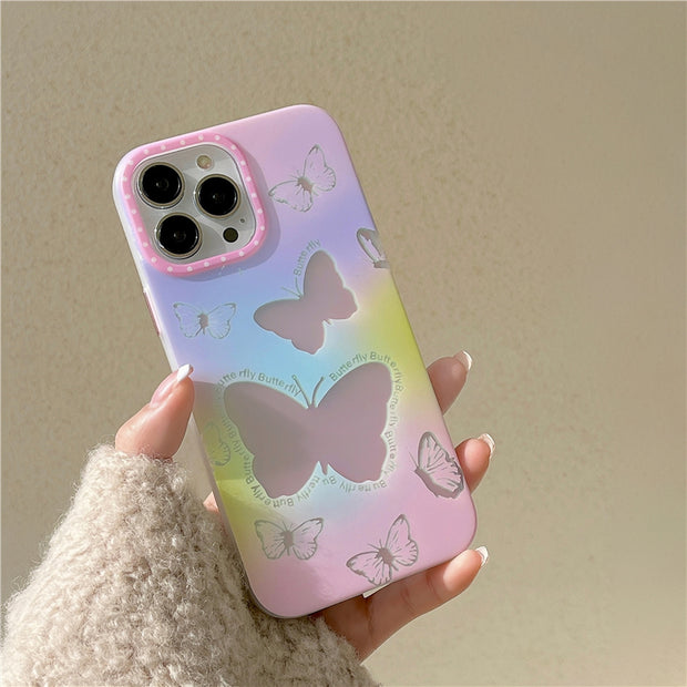 Laser gradient pink butterfly drop-proof protective case
