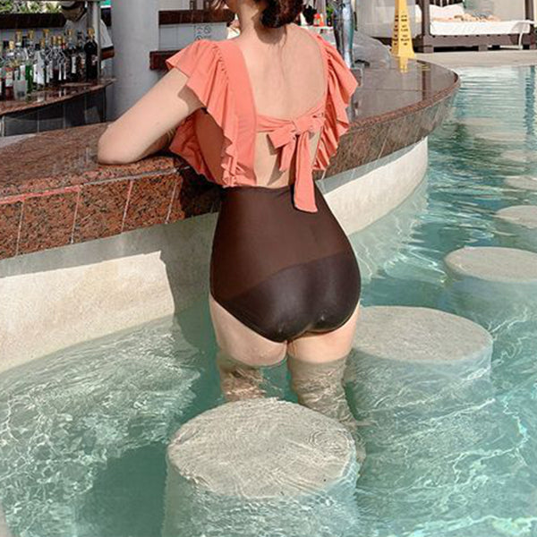 One Piece Ruffled High Waist Pants Resort Swimwear
