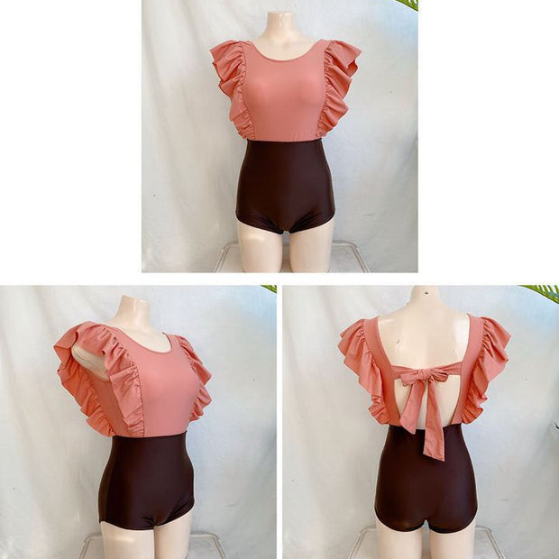 One Piece Ruffled High Waist Pants Resort Swimwear