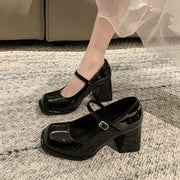 High heels waterproof platform square toe buckle shoes