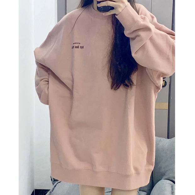 Laminated sweatshirt print oversized half turtleneck top
