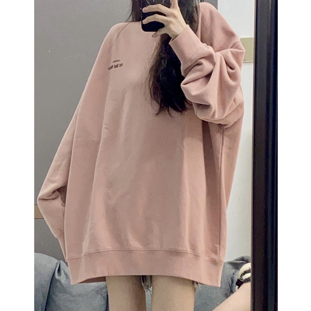 Laminated sweatshirt print oversized half turtleneck top