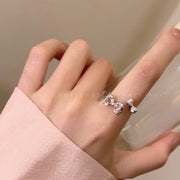 Pink Bow Zirconia Chop Adjustable Band Index Finger Ring