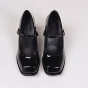 High heels waterproof platform square toe buckle shoes