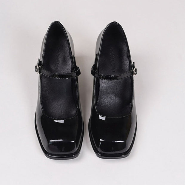High heels waterproof platform square toe buckle shoes