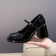 High heels waterproof platform square toe buckle shoes