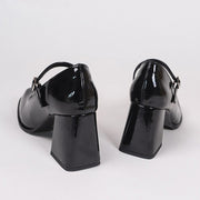 High heels waterproof platform square toe buckle shoes