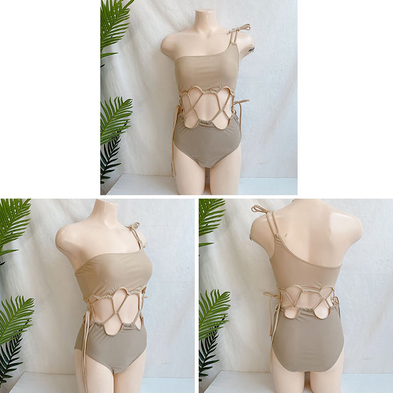 Swimwear Hollow Out Off-Shoulder Strappy One-Piece Swimsuit