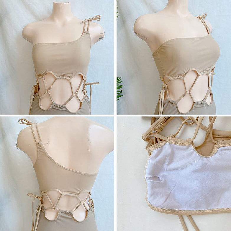 Swimwear Hollow Out Off-Shoulder Strappy One-Piece Swimsuit