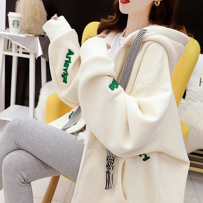 Loose-Fitting Casual Hooded Sweatshirt Jacket