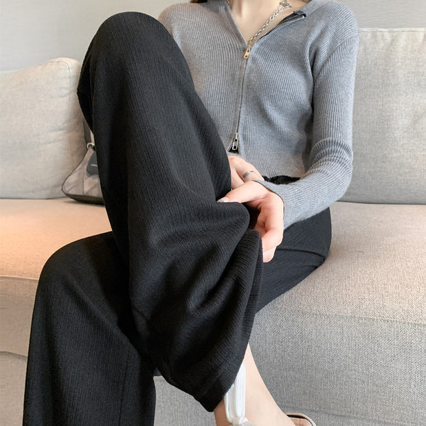 Wide-leg pants high waist straight cashmere trousers