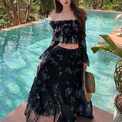 Ruffled Top And Long Skirt Set