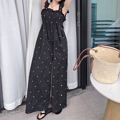 Black sweet polka dot flutter sleeve jumpsuit