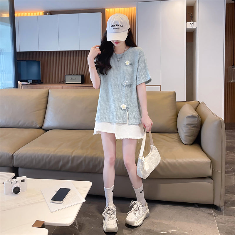 Irregular Flower Short-Sleeved T-Shirt