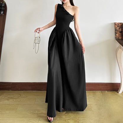 Floral One-Shoulder Slim High Waist Dress