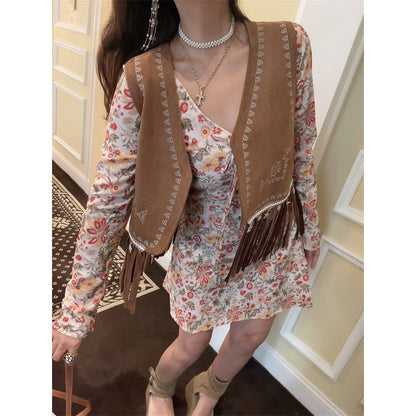 French Retro V-Neck Fitted Waist Floral Dress