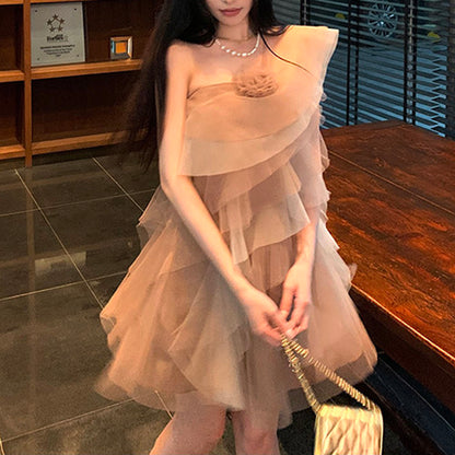 Off-Shoulder Mesh Ruffle Sweet Princess Dress