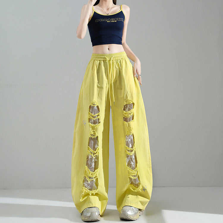 Fashionable Embroidered Lace Patchwork Curved Trousers