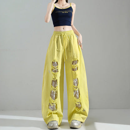 Fashionable Embroidered Lace Patchwork Curved Trousers