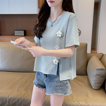 Irregular Slit Short-Sleeved T-Shirt