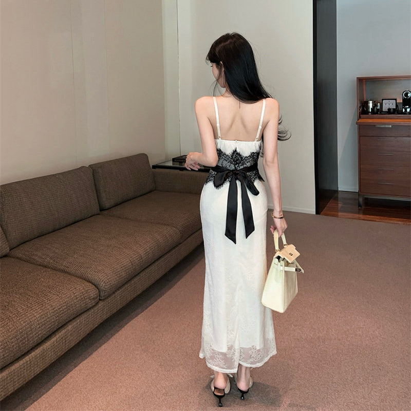 Color-Blocked Lace Slip Dress