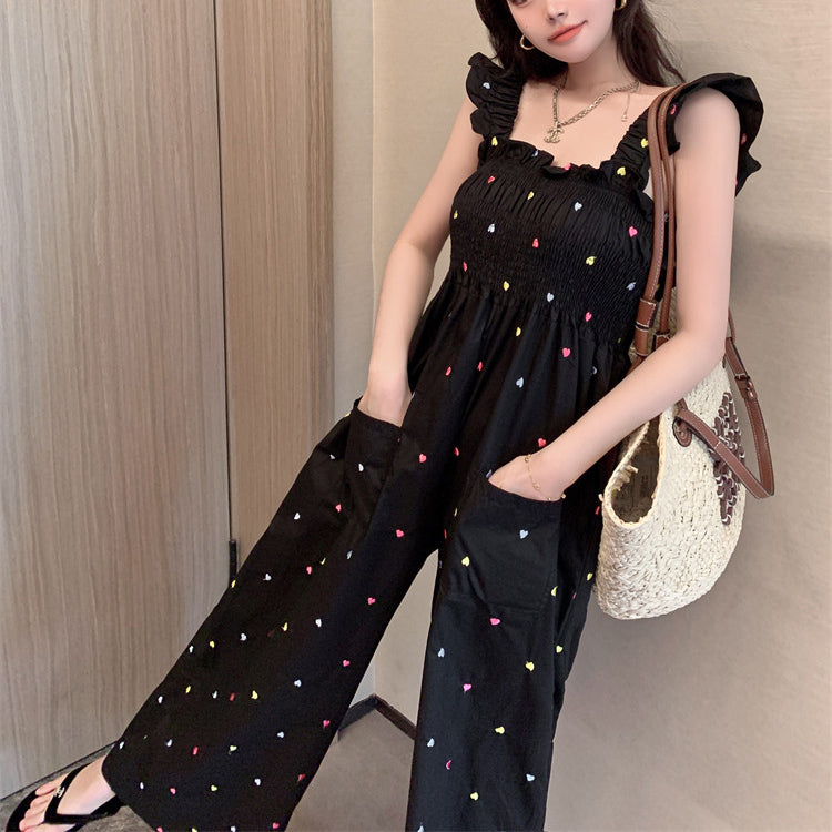 Black sweet polka dot flutter sleeve jumpsuit