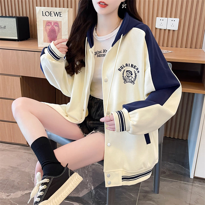 Loose Oversized Colorblock Cardigan Sweatshirt