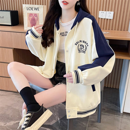 Loose Oversized Colorblock Cardigan Sweatshirt