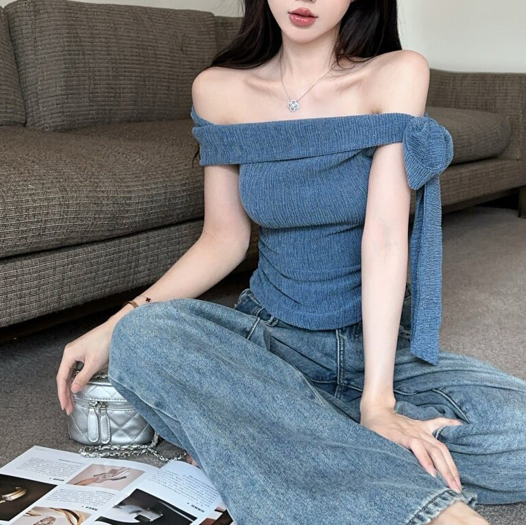 Sexy Off-The-Shoulder Solid-Color Top