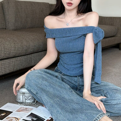 Sexy Off-The-Shoulder Solid-Color Top