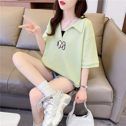 Loose Oversized Polo Neck Short-Sleeved Top