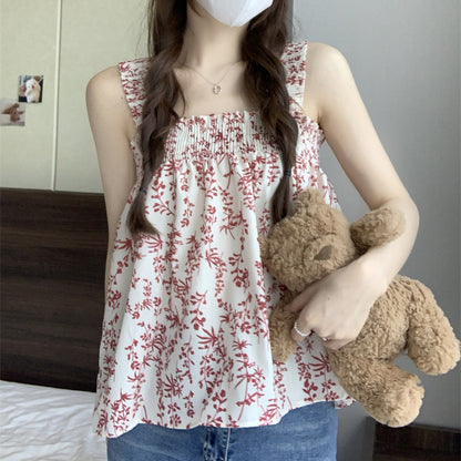 Summer Square Neck Loose Floral Print Camisole