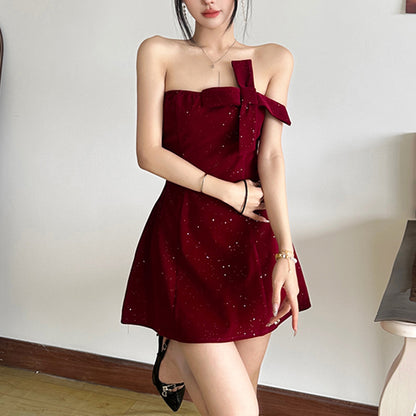 Bow-Tie Strapless Party Christmas Dress