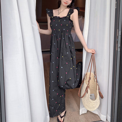 Black sweet polka dot flutter sleeve jumpsuit