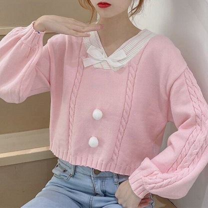 Sweet And Cute Pink Knitted Sweater