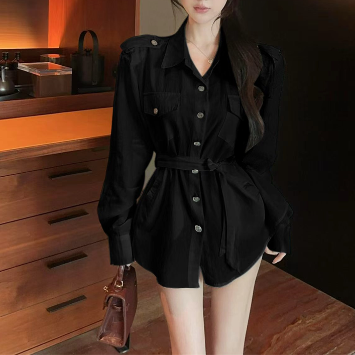 Single-Breasted Sexy Lapel Long-Sleeved Polo Shirt