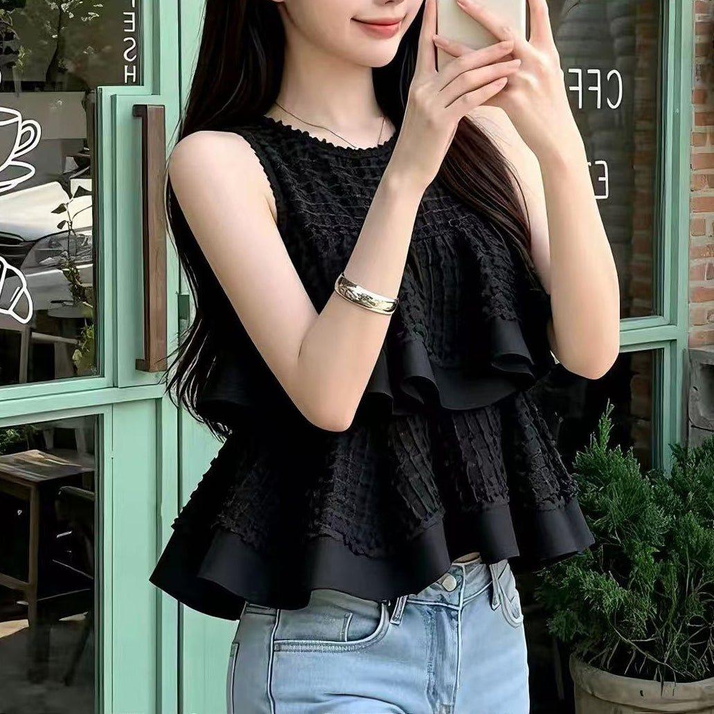 Round-Neck Off-Shoulder Ruffle Tank Top
