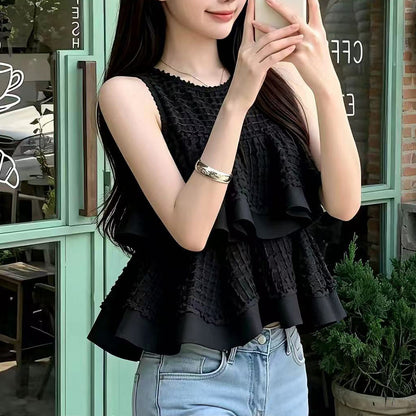 Round-Neck Off-Shoulder Ruffle Tank Top