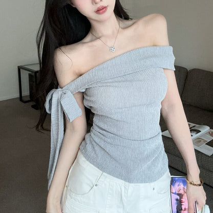 Sexy Off-The-Shoulder Solid-Color Top