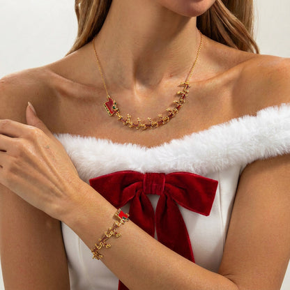 Christmas Party Single-Layer Alloy Reindeer and Bell Collarbone Necklace