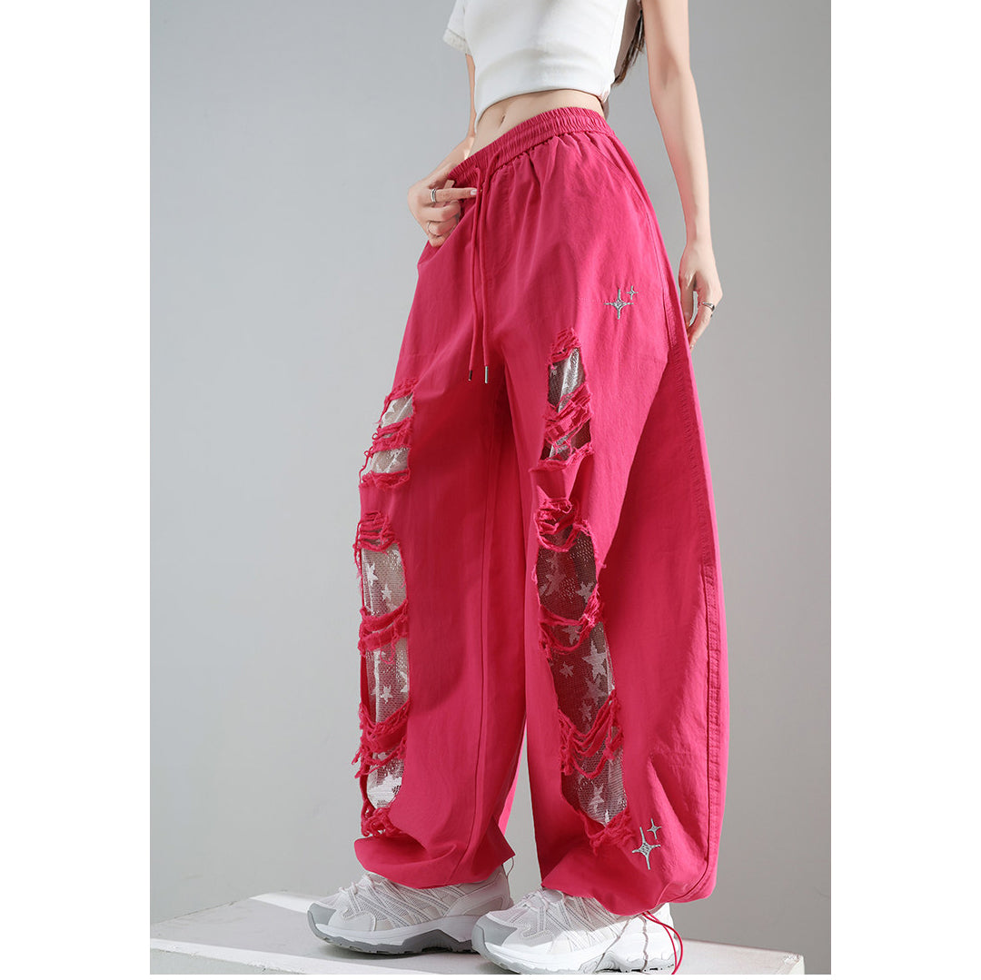 Fashionable Embroidered Lace Patchwork Curved Trousers