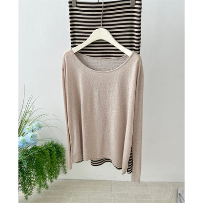 Loose Long-Sleeve Top And Striped Fishtail Skirt Set