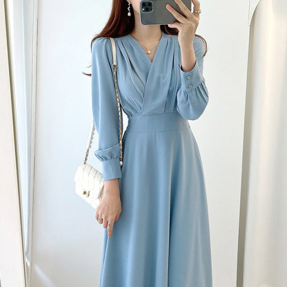 Chic V-Neck Crossover Puff Sleeve Dress